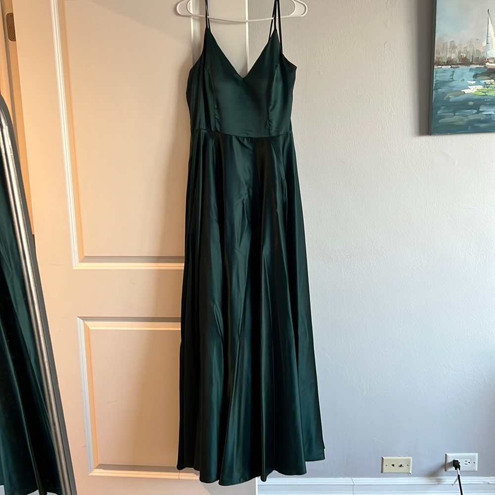 Green Satin Floor Length Dress - Women’s